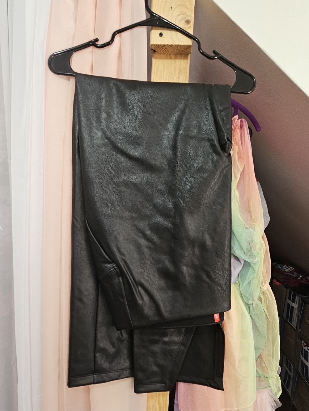 Plus Size High Waisted Faux Leather Leggings With Spilt Front At Ankles
